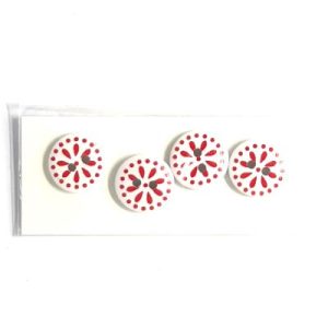 white buttons with red petals and dots