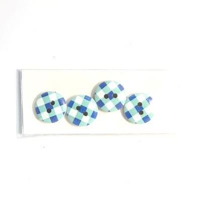blue and white gingham patterned buttonsn